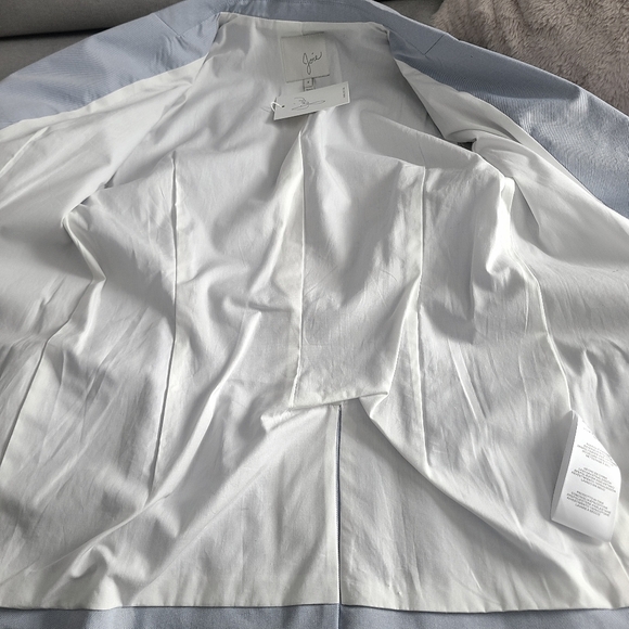 Joie NWT 🏷️ "Nian" Fitted Blue Chambray Oxford Cotton Blazer Pockets Jacket 4 - Picture 12 of 16